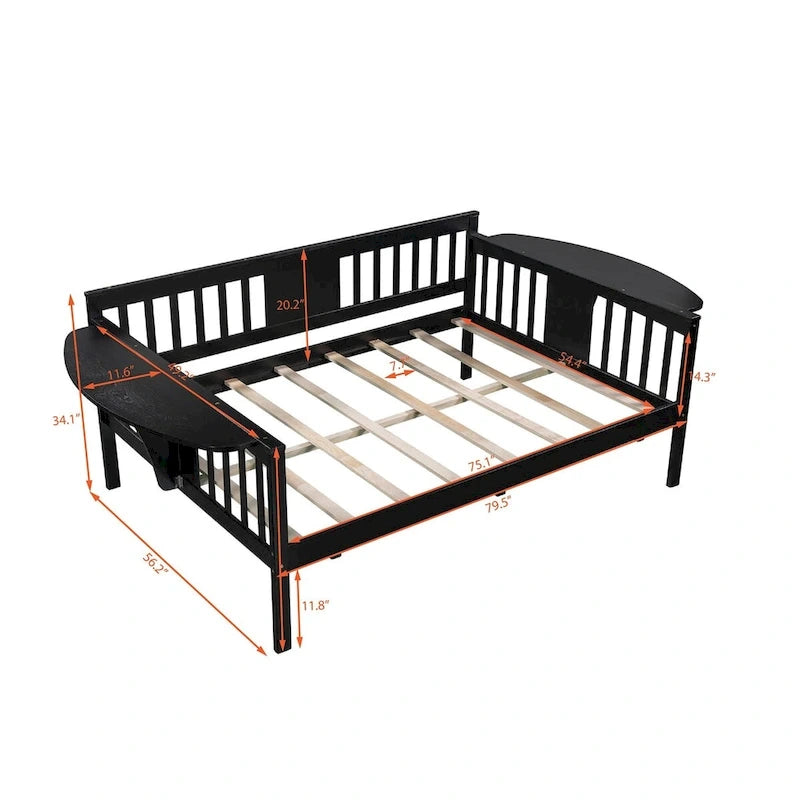 Full Wood Daybed with Small Table & Wood Slat Support, No Box Spring Needed