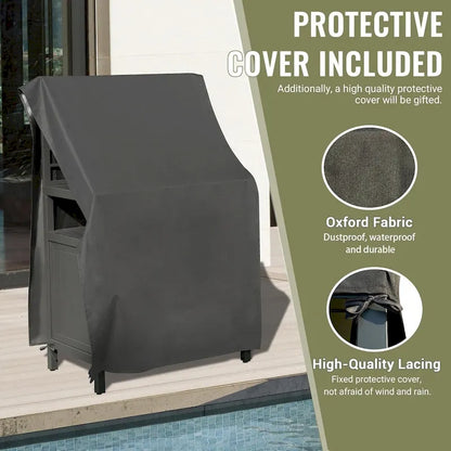 Outdoor Aluminum Kitchen Storage Island with Wall Hanging, Freestanding Grill Storage Cabinet