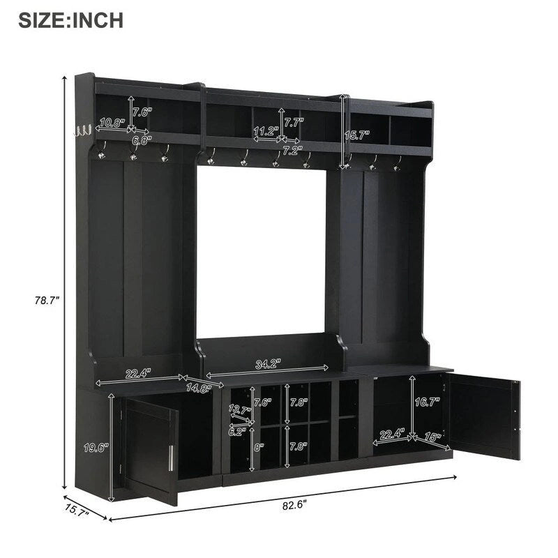 4-IN-1 Multi-functional Hall Tree Entryway Bench with Coat Rack and Shoe Cubbies