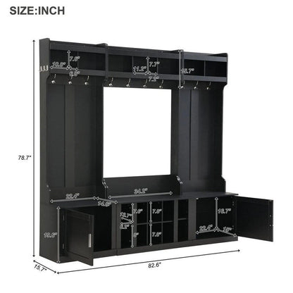 4-IN-1 Multi-functional Hall Tree Entryway Bench with Coat Rack and Shoe Cubbies