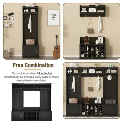 4-IN-1 Multi-functional Hall Tree Entryway Bench with Coat Rack and Shoe Cubbies