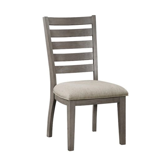 Trea 23 Inch Side Dining Chairs Set of 2, Ladder Back, Gray, Beige Cushioned Seat