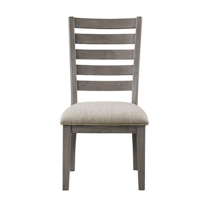 Trea 23 Inch Side Dining Chairs Set of 2, Ladder Back, Gray, Beige Cushioned Seat
