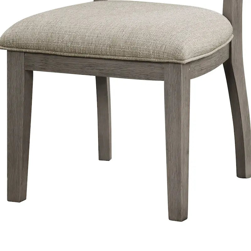 Trea 23 Inch Side Dining Chairs Set of 2, Ladder Back, Gray, Beige Cushioned Seat