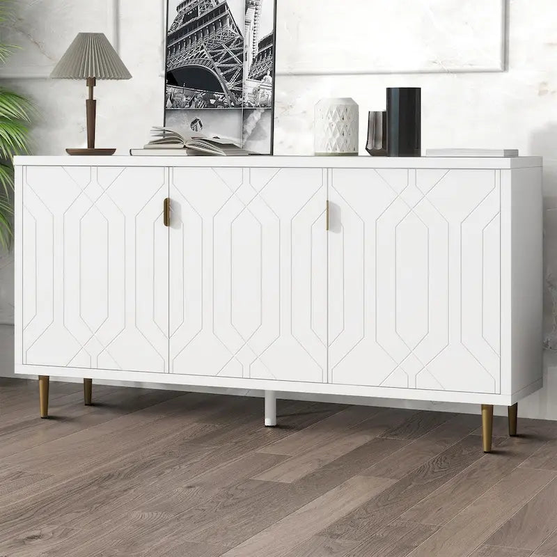 Mid-Century Elegant Wooden Sideboard with Three Interior Shelves