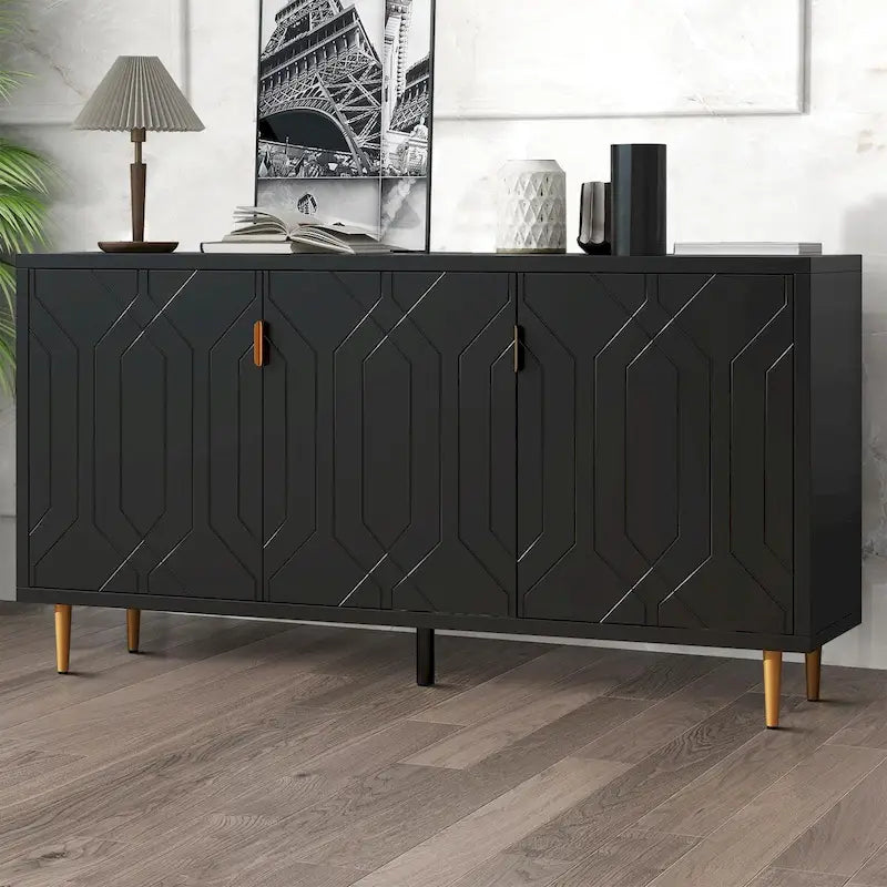 Mid-Century Elegant Wooden Sideboard with Three Interior Shelves