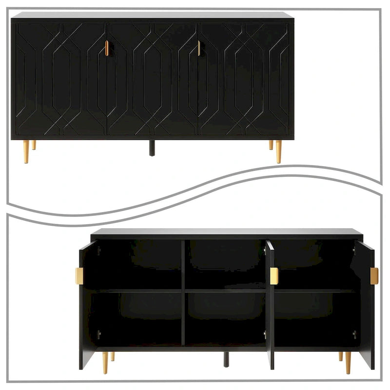 Mid-Century Elegant Wooden Sideboard with Three Interior Shelves