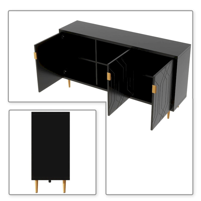 Mid-Century Elegant Wooden Sideboard with Three Interior Shelves