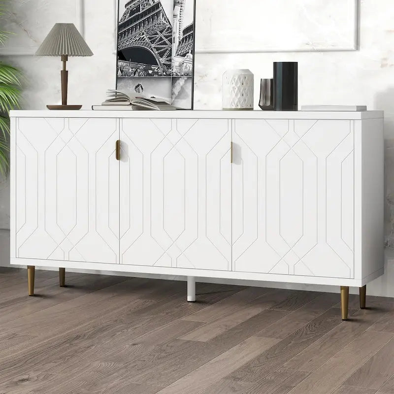 Mid-Century Elegant Wooden Sideboard with Three Interior Shelves