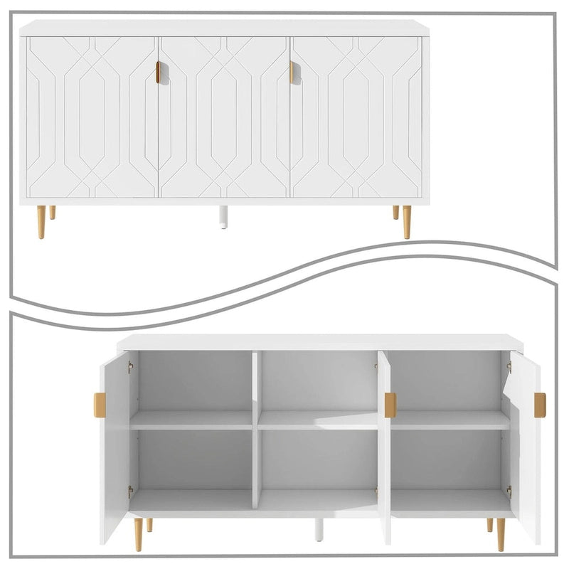 Mid-Century Elegant Wooden Sideboard with Three Interior Shelves