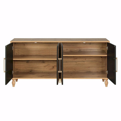 Large Storage Cabinet with Carved Flower Doors and Metal Handles