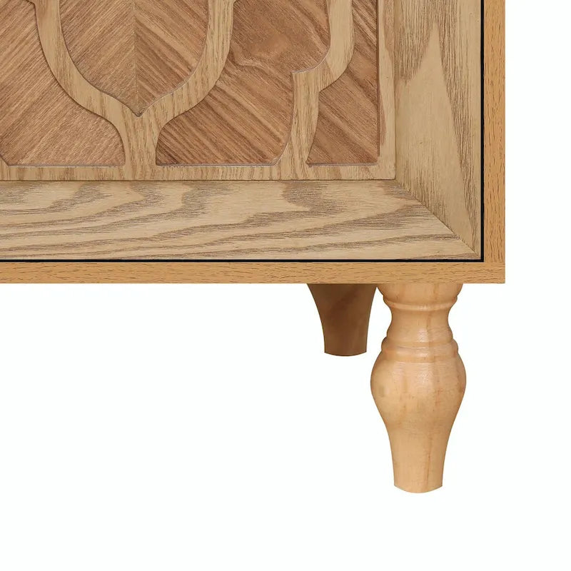 Large Storage Cabinet with Carved Flower Doors and Metal Handles