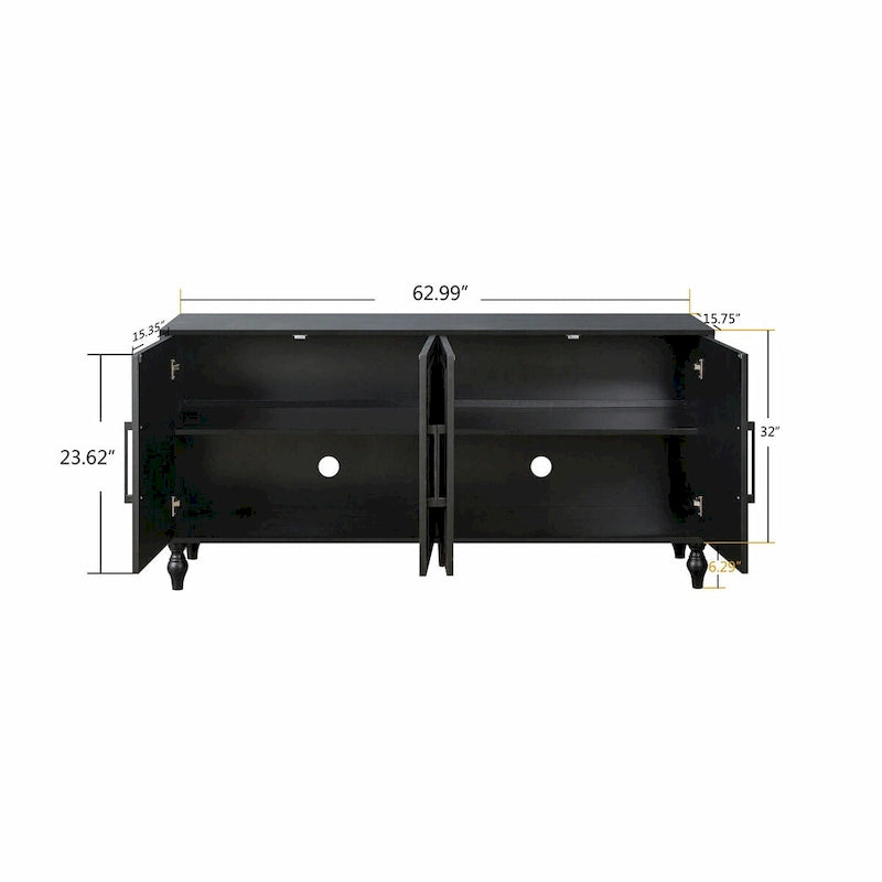 Large Storage Cabinet with Carved Flower Doors and Metal Handles