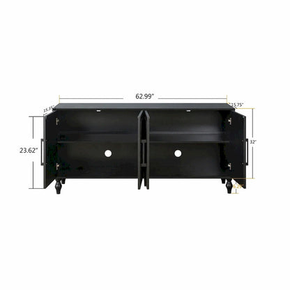 Large Storage Cabinet with Carved Flower Doors and Metal Handles