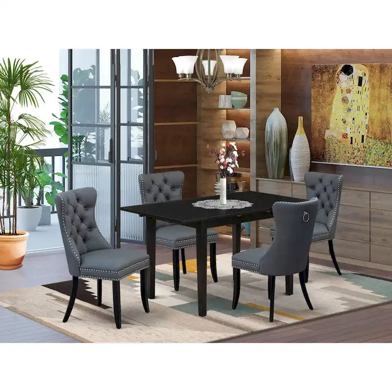 East West Furniture Kitchen Table Set- a Dining Table with Butterfly Leaf and Parson Chairs, Black (Pieces Options)