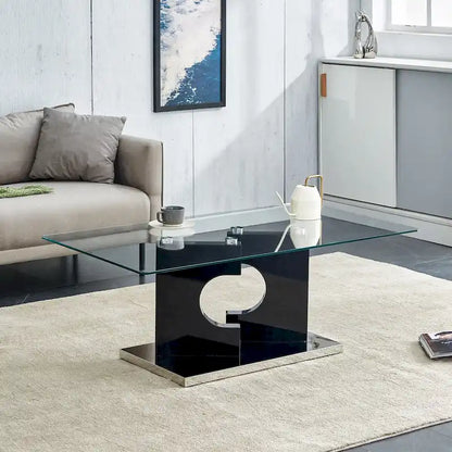 A 47.2*25.5*18 rectangular modern and fashionable table with tempered glass tabletop and black MDF legs for living room