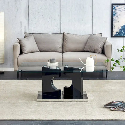 A 47.2*25.5*18 rectangular modern and fashionable table with tempered glass tabletop and black MDF legs for living room