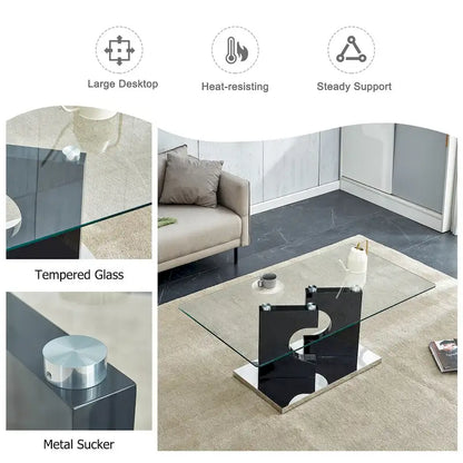 A 47.2*25.5*18 rectangular modern and fashionable table with tempered glass tabletop and black MDF legs for living room