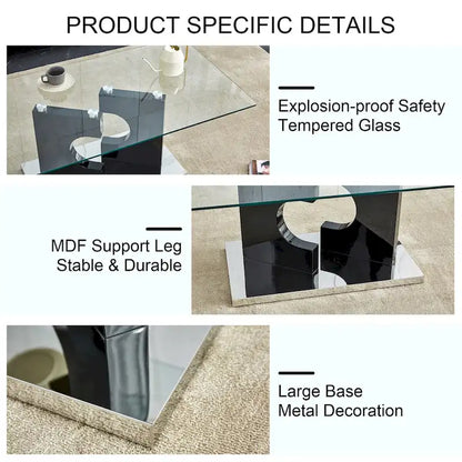 A 47.2*25.5*18 rectangular modern and fashionable table with tempered glass tabletop and black MDF legs for living room