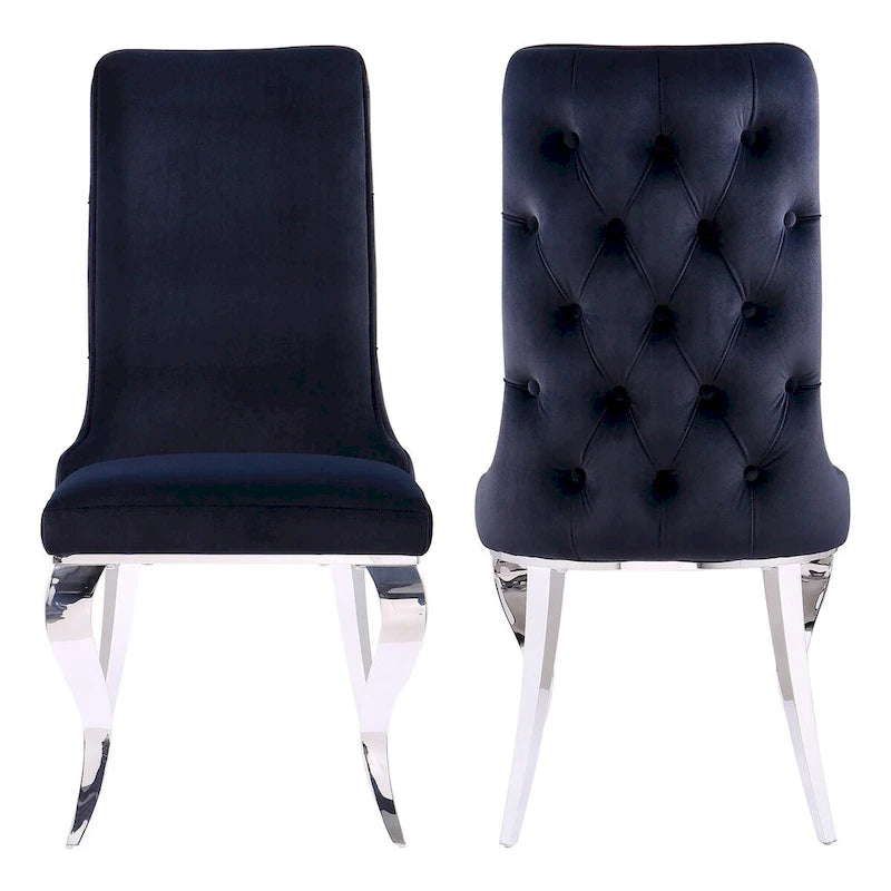 Black and Silver Dining Chairs with Soft Velvet and Metal Legs