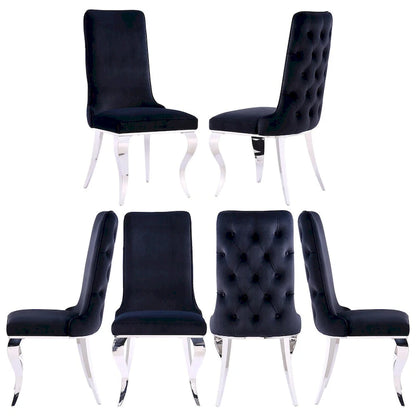 Black and Silver Dining Chairs with Soft Velvet and Metal Legs