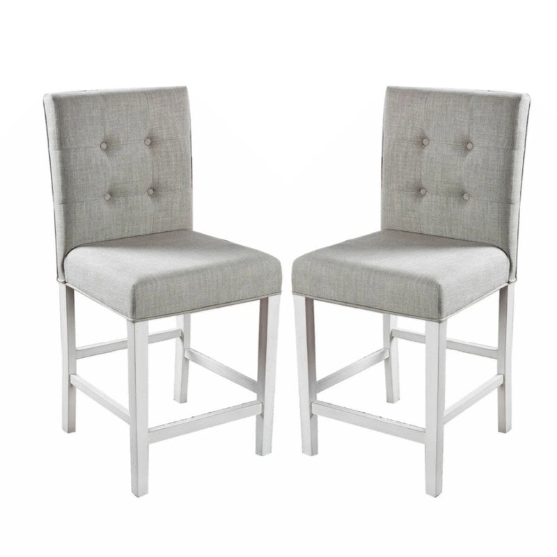 Set of 2 Fabric Counter Height Chair in Antique White and Light Gray