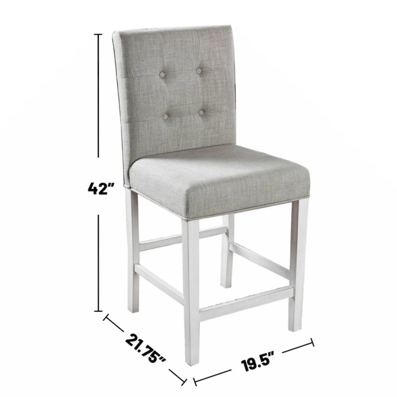 Set of 2 Fabric Counter Height Chair in Antique White and Light Gray