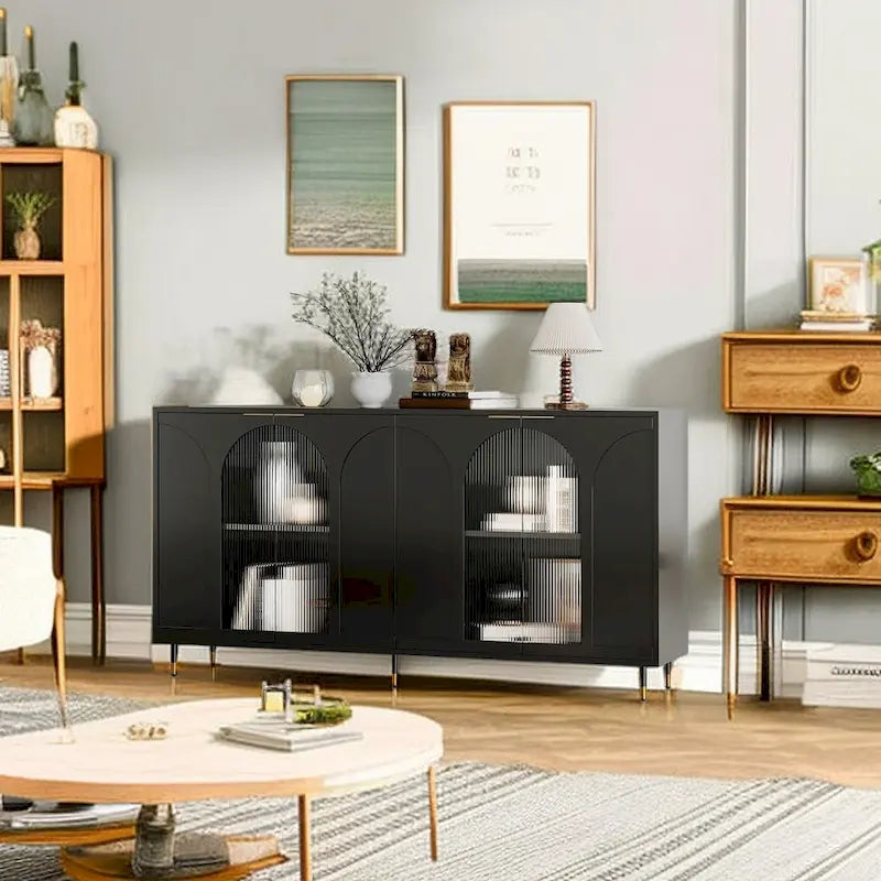 Wood Cabinet with Glass Sliding Doors Display Storage Cabinet