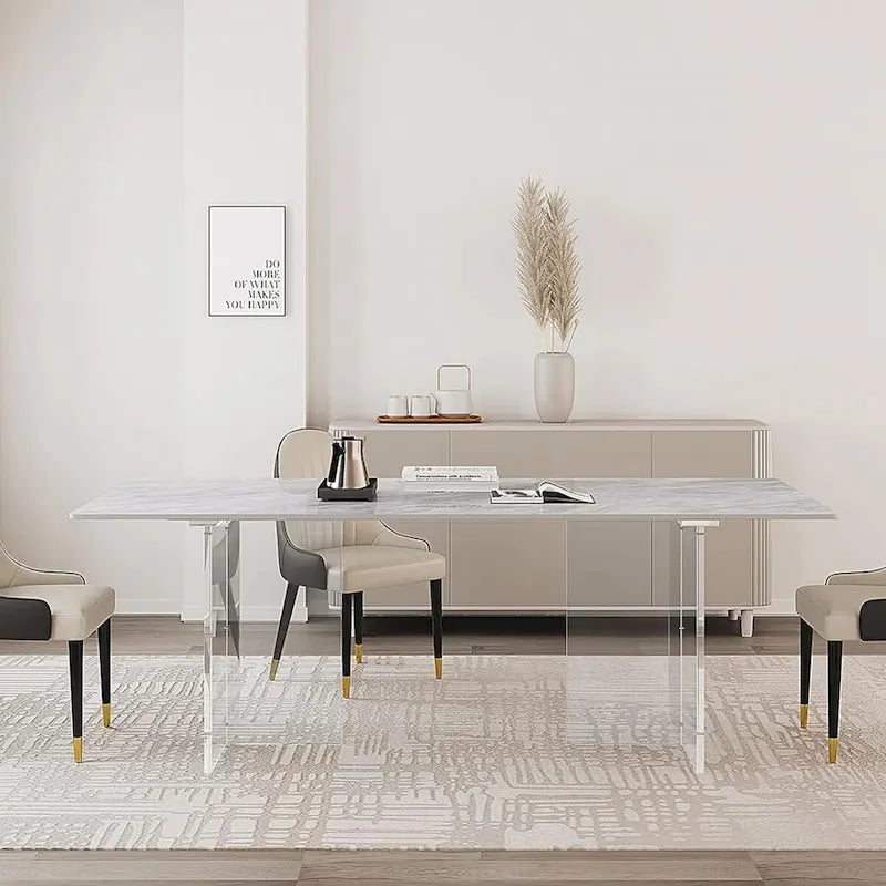 1.8 M Modern Luxurious Italian Rectangular Sintered Stone Dining Table With Acrylic Stand - 1.8M