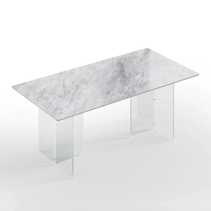 1.8 M Modern Luxurious Italian Rectangular Sintered Stone Dining Table With Acrylic Stand - 1.8M