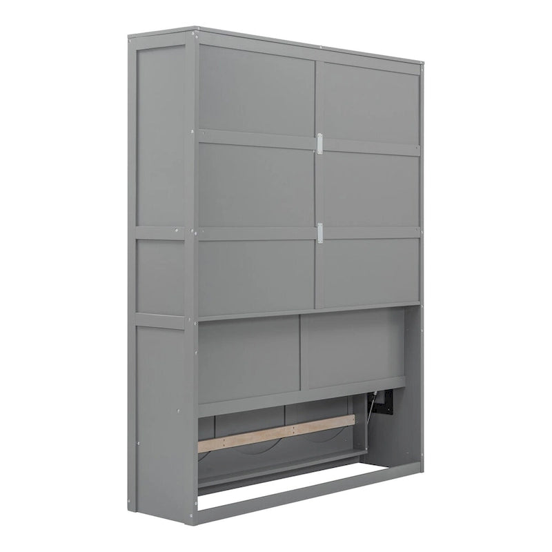 Queen Size Murphy Wall Storage Shelves,Hide Away Bed Frame Easily Folds into Wood Cabinet,W/Mattress Holder