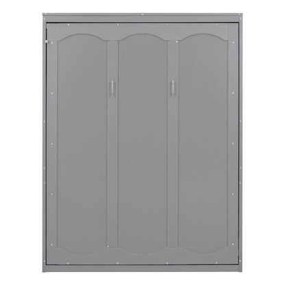 Queen Size Murphy Wall Storage Shelves,Hide Away Bed Frame Easily Folds into Wood Cabinet,W/Mattress Holder