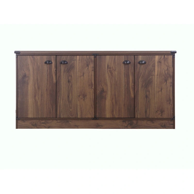Brunei Contemporary Dark Walnut Wood Four-Door Credenza File Cabinet
