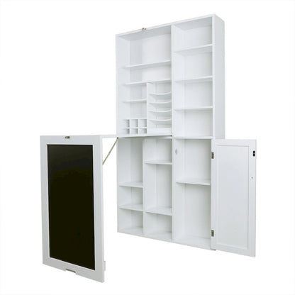 Utopia Alley Collapsible Fold Down Desk Table with Large Storage Cabinet & Bottom Shelves, Computer Desk, White