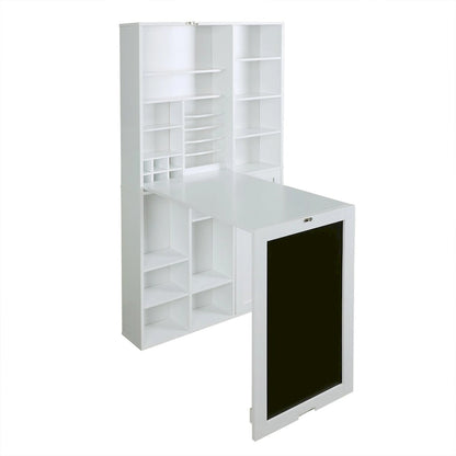 Utopia Alley Collapsible Fold Down Desk Table with Large Storage Cabinet & Bottom Shelves, Computer Desk, White
