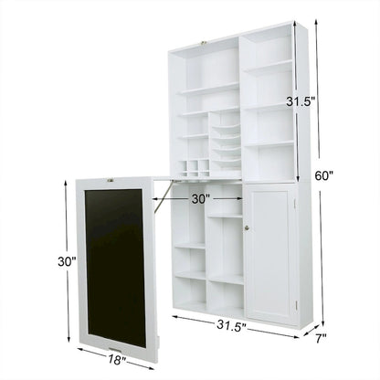 Utopia Alley Collapsible Fold Down Desk Table with Large Storage Cabinet & Bottom Shelves, Computer Desk, White