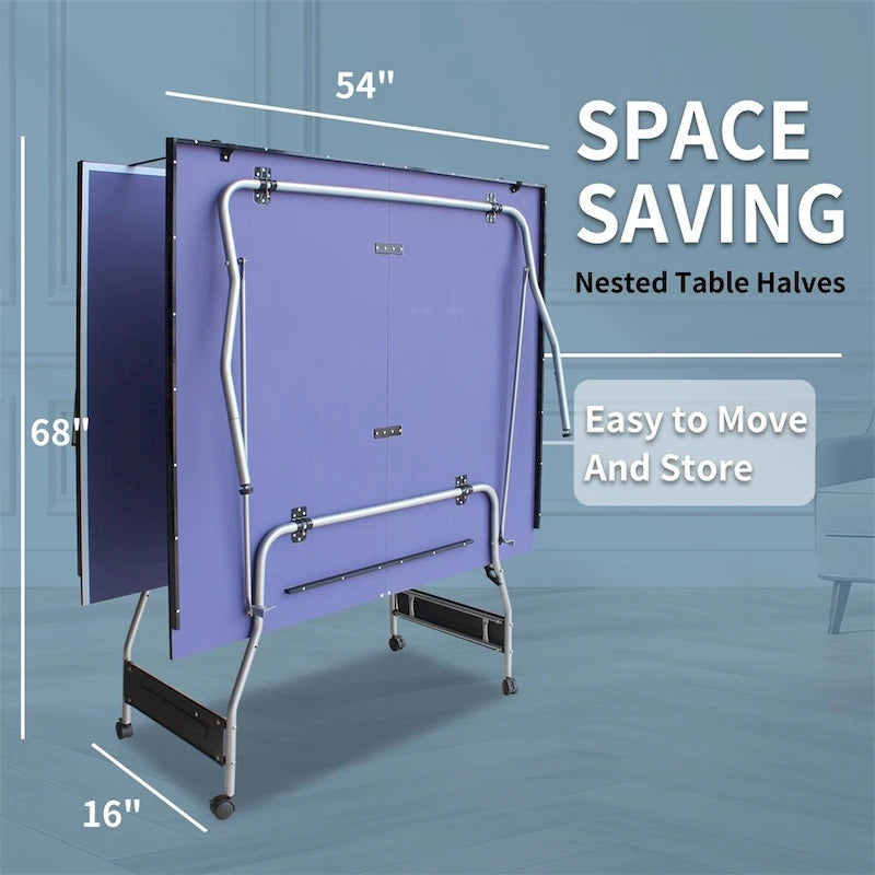 8FT Mid-Size Foldable Table Tennis, 2 Table Tennis Paddles & 3 Balls