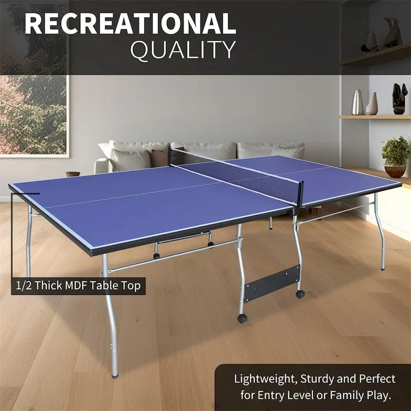 8FT Mid-Size Foldable Table Tennis, 2 Table Tennis Paddles & 3 Balls