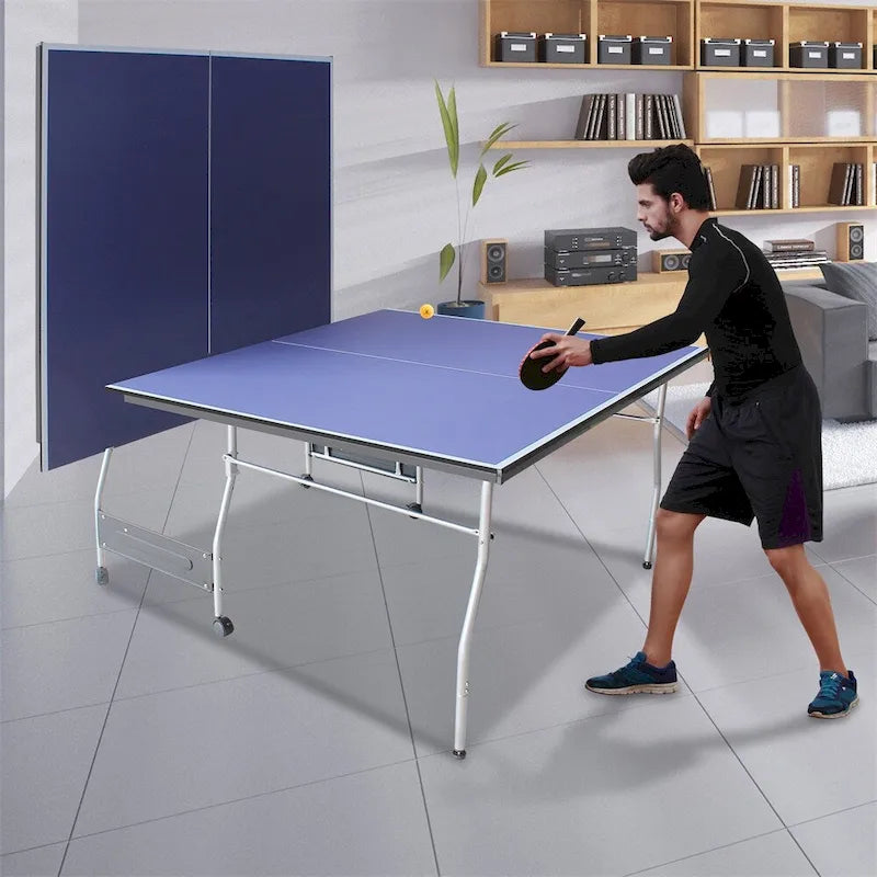 8FT Mid-Size Foldable Table Tennis, 2 Table Tennis Paddles & 3 Balls