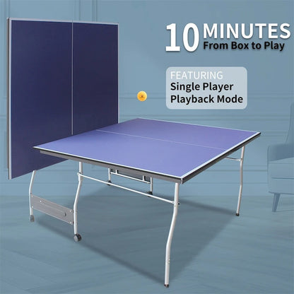8FT Mid-Size Foldable Table Tennis, 2 Table Tennis Paddles & 3 Balls