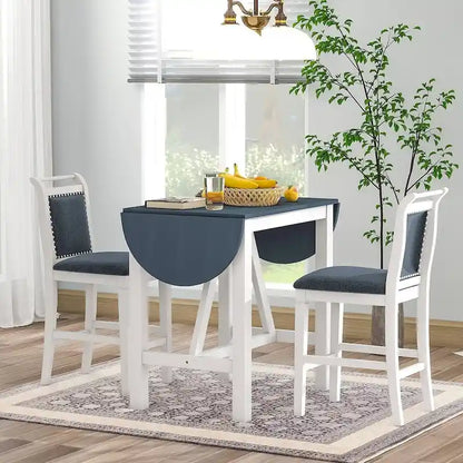 3-Piece Wood Counter Height Drop Leaf Dining Table Set with 2 Upholstered Dining Chairs