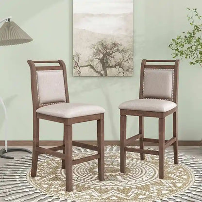 3-Piece Wood Counter Height Drop Leaf Dining Table Set with 2 Upholstered Dining Chairs