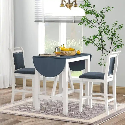 3-Piece Wood Counter Height Drop Leaf Dining Table Set with 2 Upholstered Dining Chairs