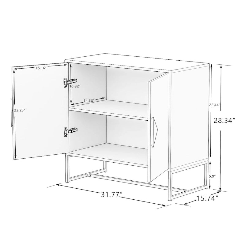 Solid wood square shape handle 2 doors sideboard
