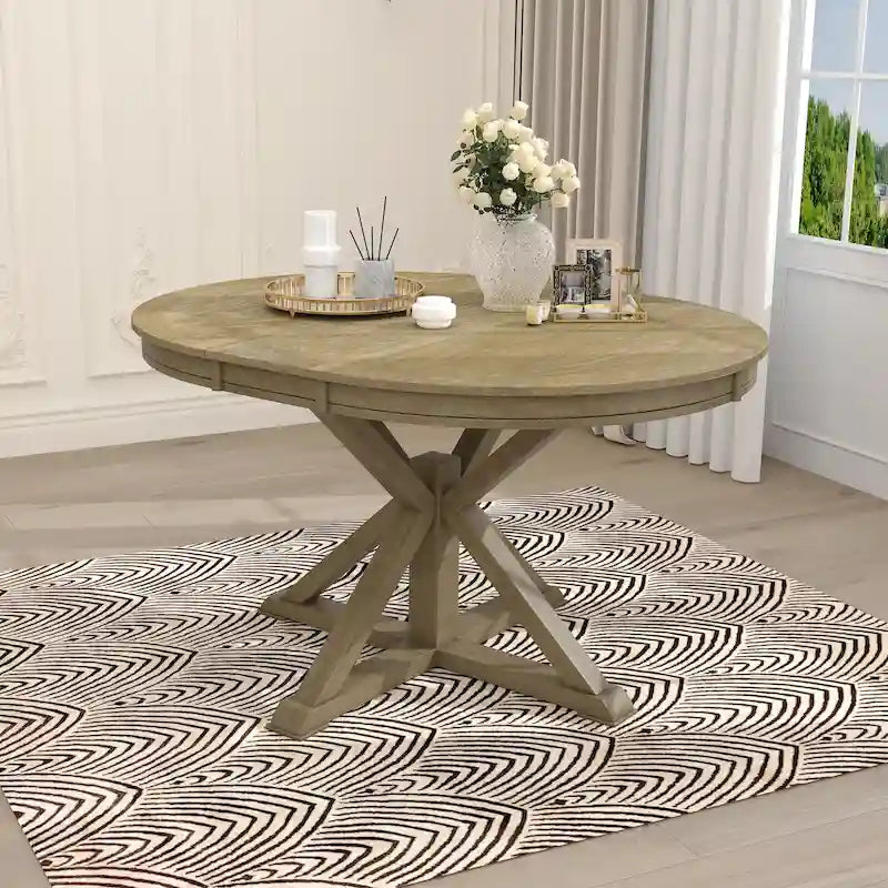 Retro Functional Extendable Dining Table with a 12 Leaf for Dining Room