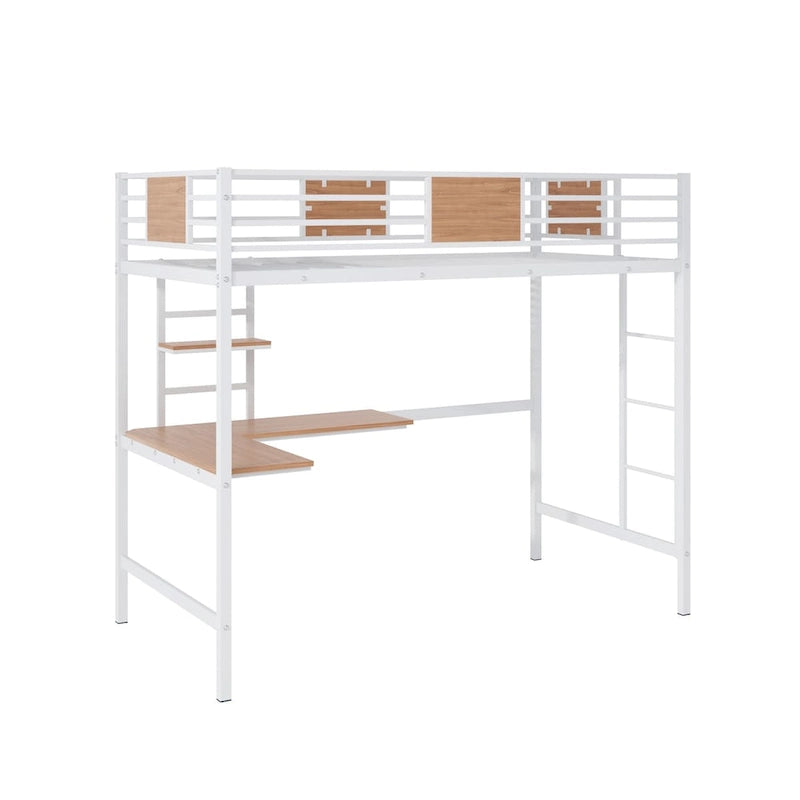 Twin Metal Loft Bed with Desk and Shelve