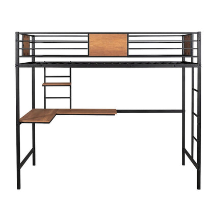 Twin Metal Loft Bed with Desk and Shelve