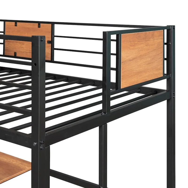 Twin Metal Loft Bed with Desk and Shelve