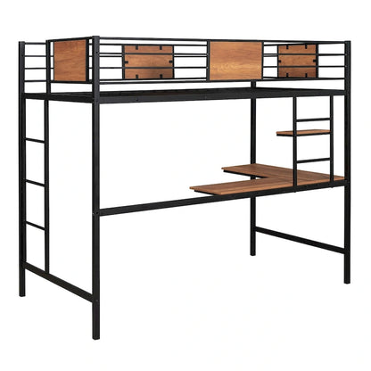 Twin Metal Loft Bed with Desk and Shelve