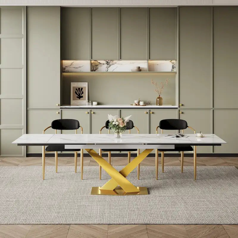94.48 Modern Extendable Rectangular Sintered Stone Dining Table For 8 person